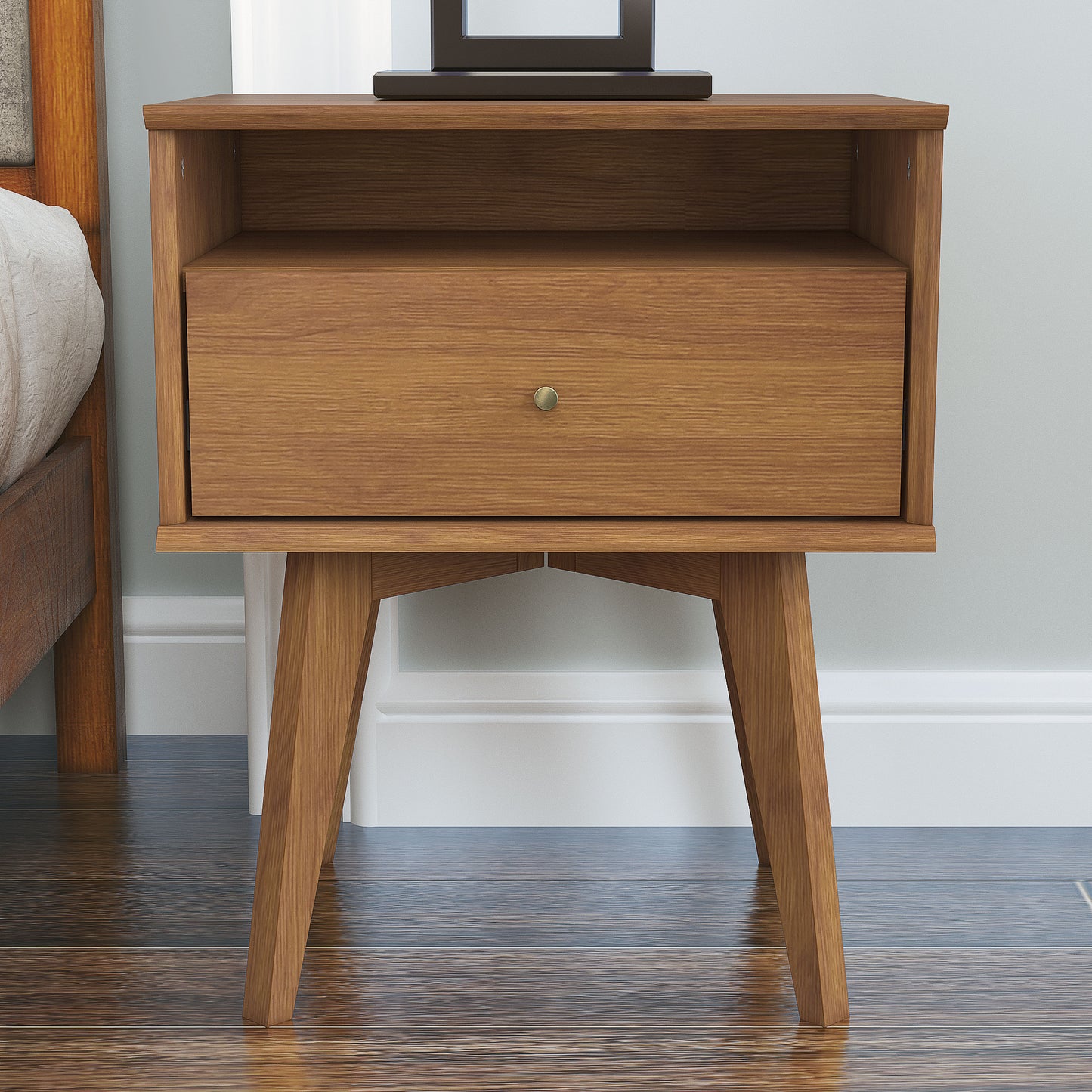 Galano Abby Serene 1-Drawer Nightstand with Storage, Set of 2 - Amber Walnut
