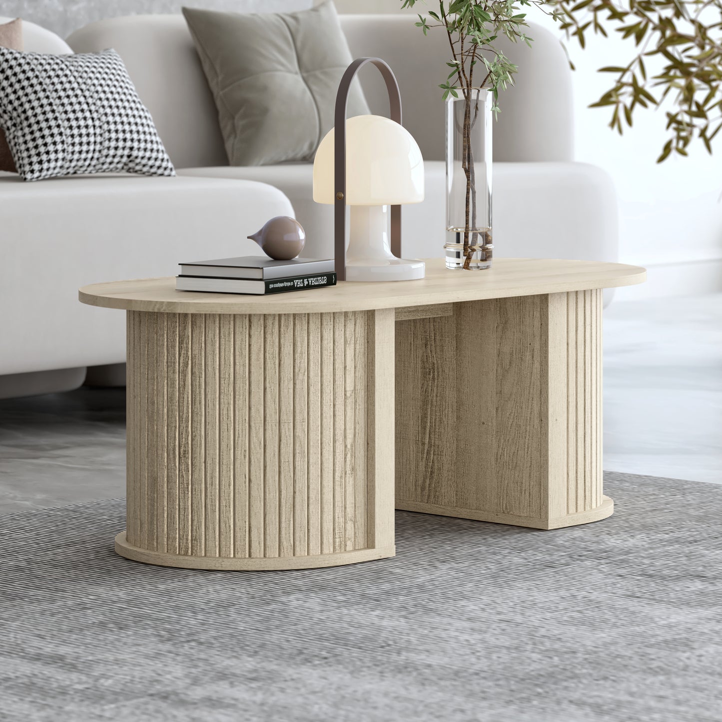 Galano Fluted Oblong Coffee Table with Semi-Round Base 39.2" W × 19.5" D × 14.9" H