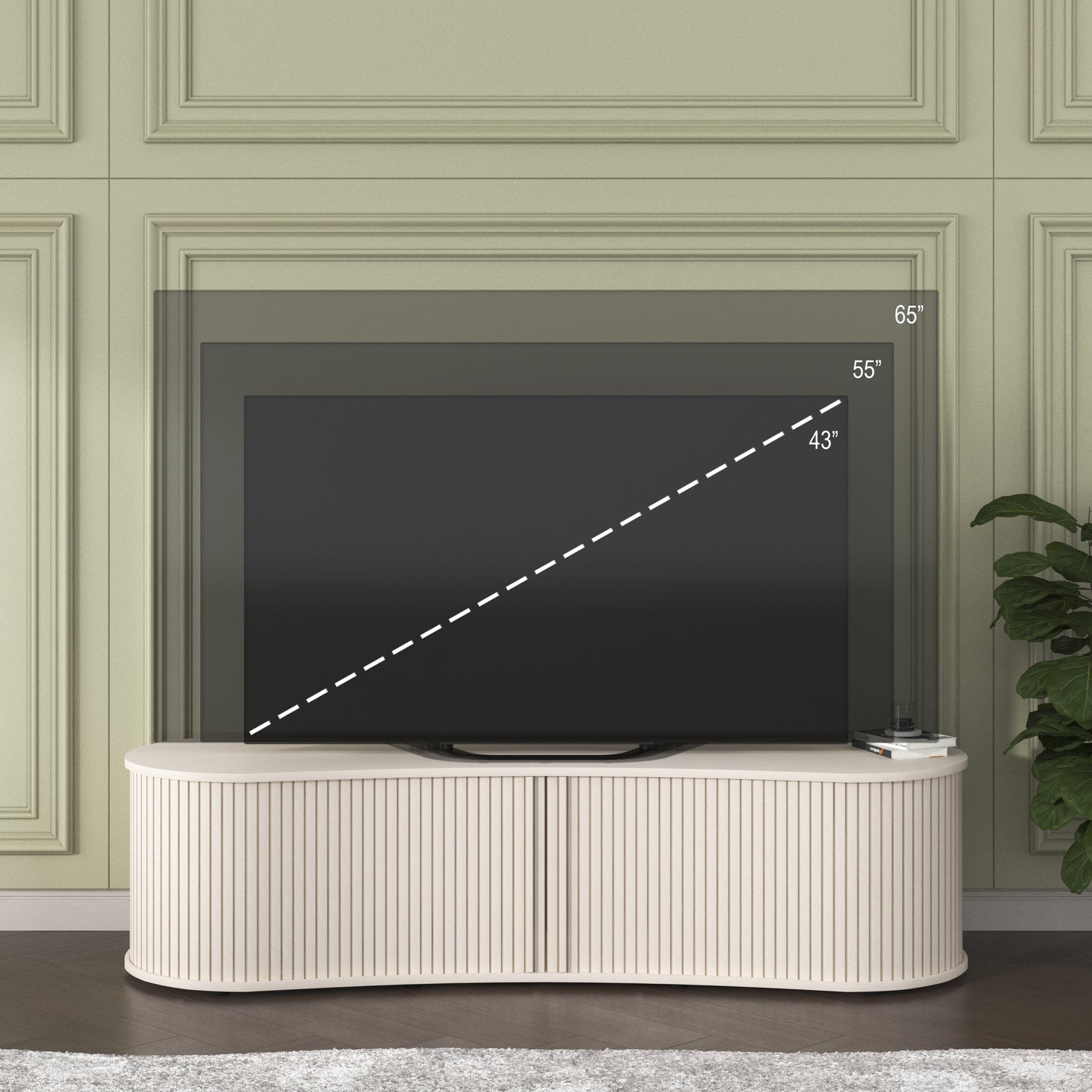 Galano Curved TV Stand with Sliding Doors, 59.1" W x 17.7" D x 14.9" H