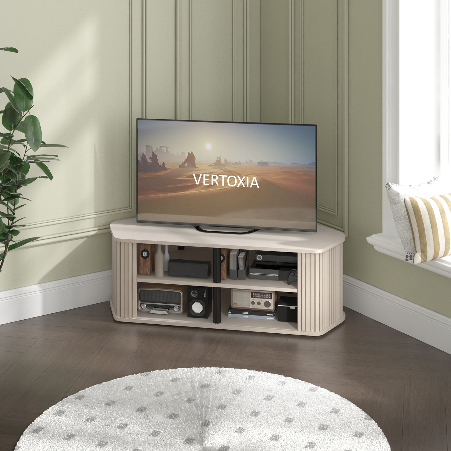 Galano Corner TV Stand with Fluted Doors 43.3" W × 20.0" D × 14.8" H