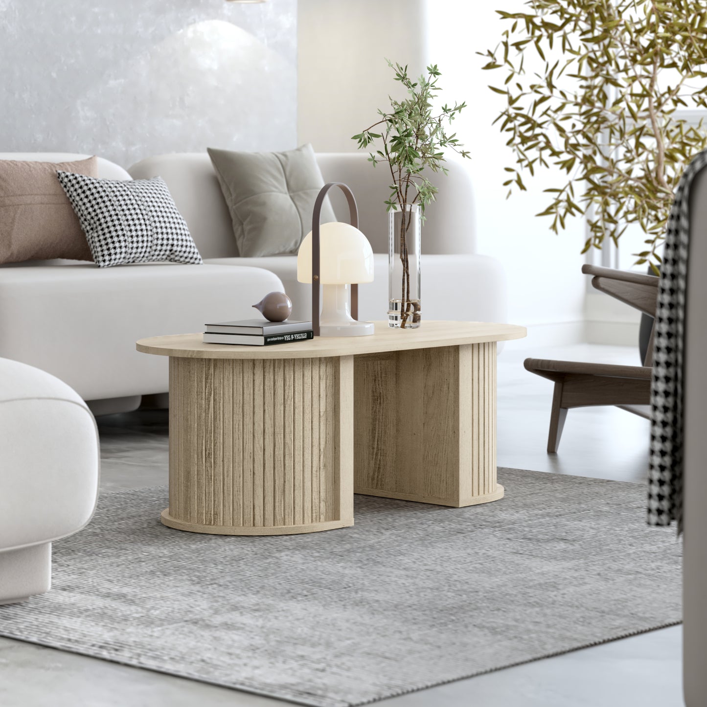 Galano Fluted Oblong Coffee Table with Semi-Round Base 39.2" W × 19.5" D × 14.9" H