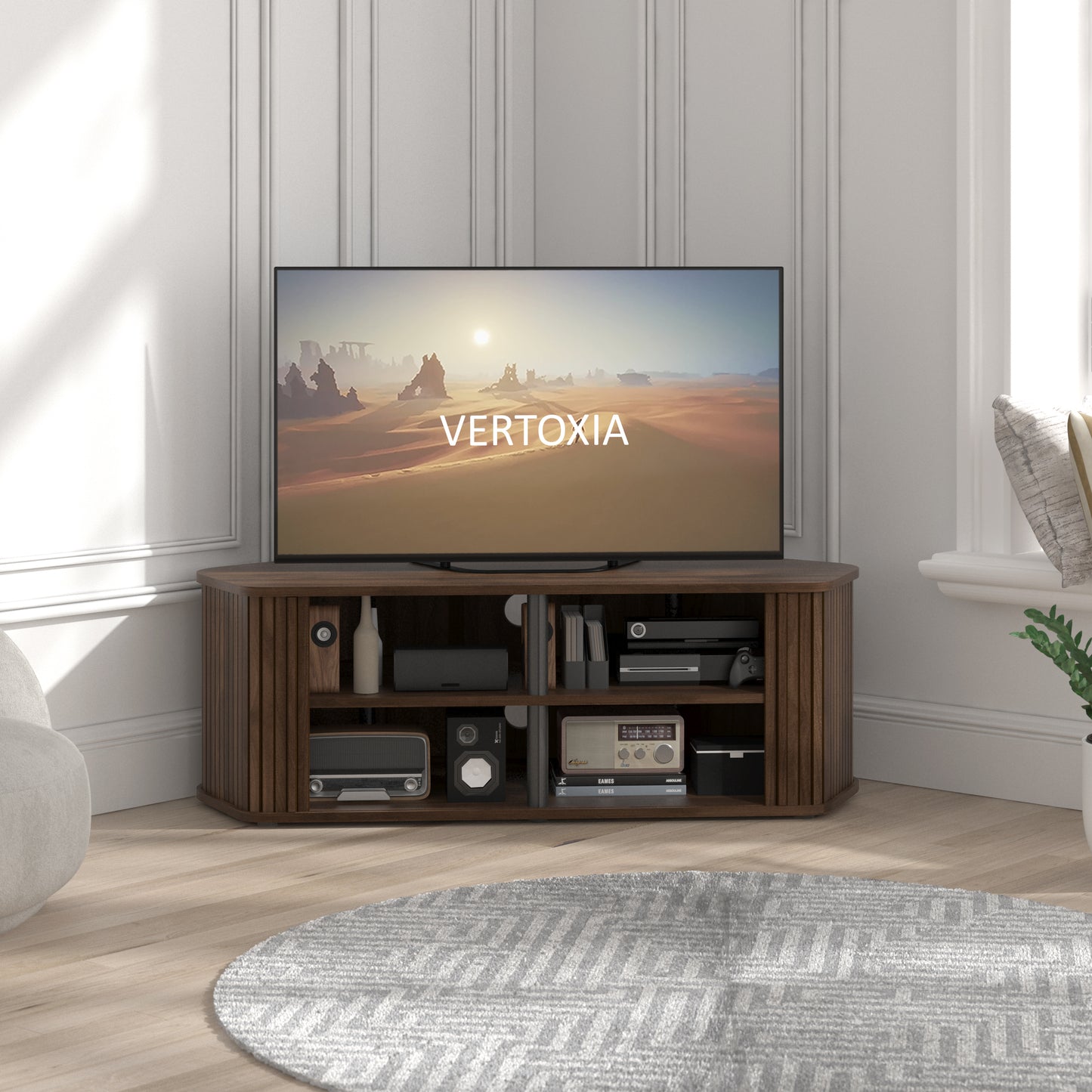Galano Corner TV Stand with Fluted Doors 43.3" W × 20.0" D × 14.8" H