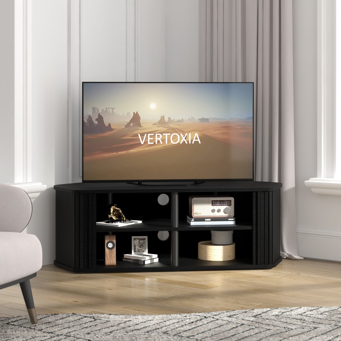 Galano Corner TV Stand with Fluted Doors 43.3" W × 20.0" D × 14.8" H