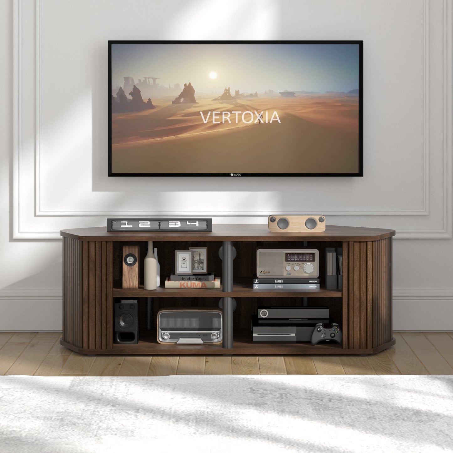 Galano Corner TV Stand with Fluted Doors 43.3" W × 20.0" D × 14.8" H