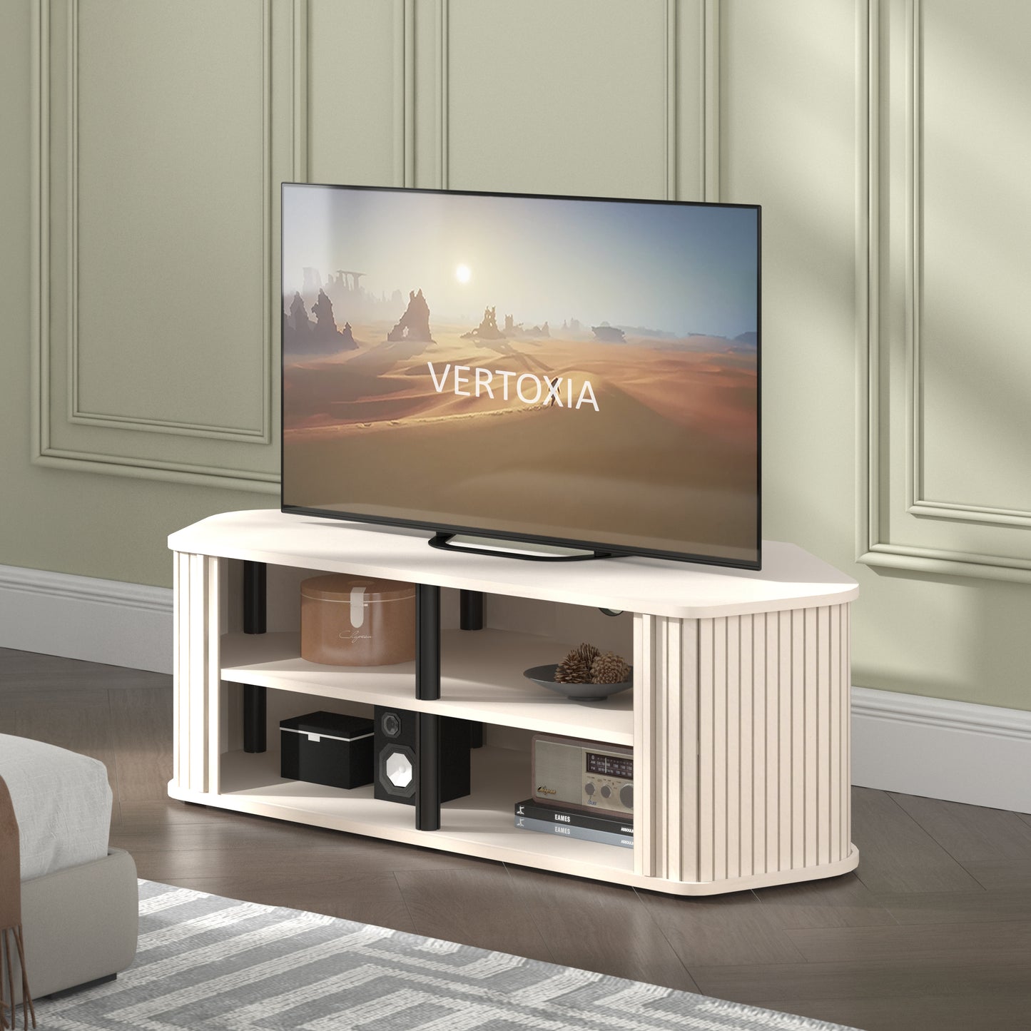 Galano Corner TV Stand with Fluted Doors 43.3" W × 20.0" D × 14.8" H