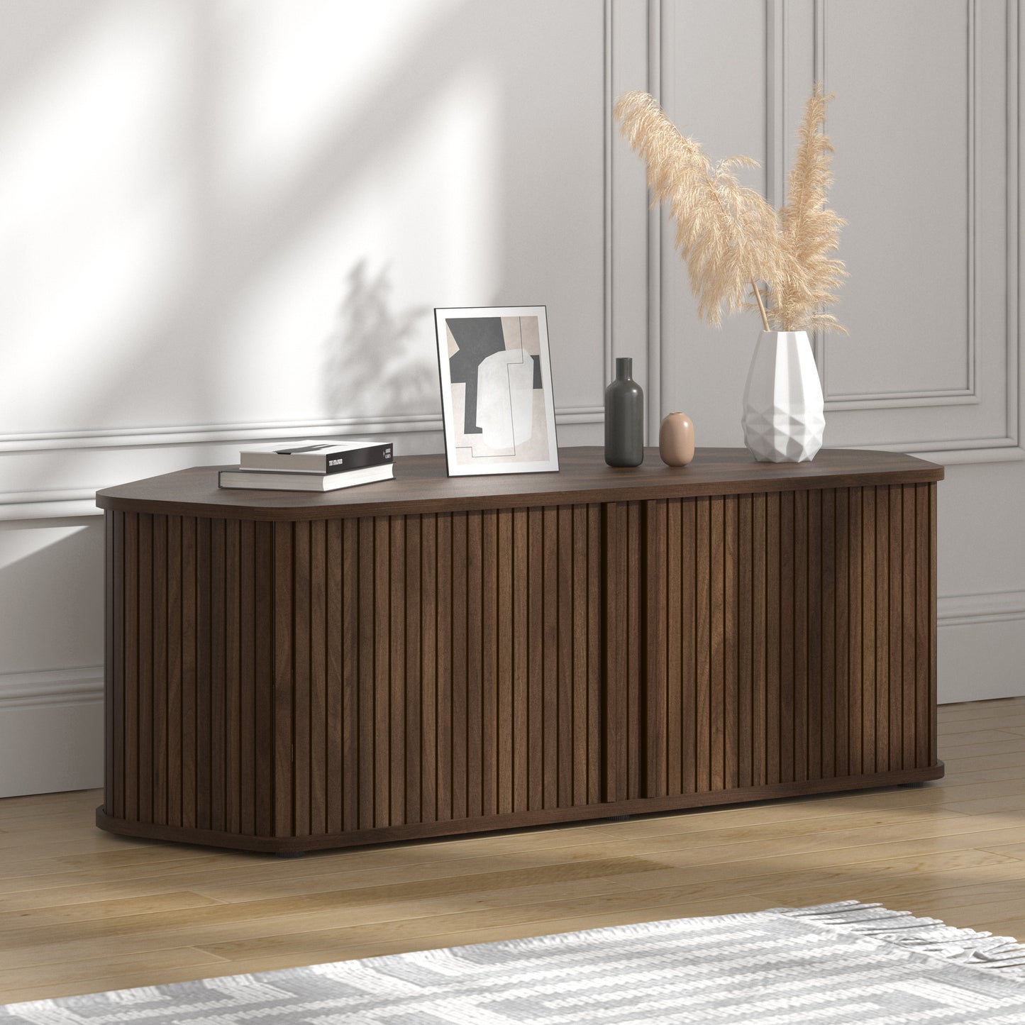 Galano Corner TV Stand with Fluted Doors 43.3" W × 20.0" D × 14.8" H