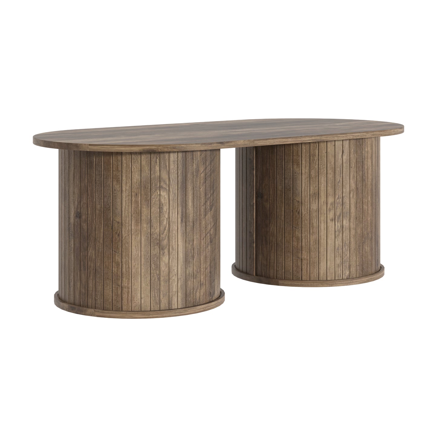Galano Fluted Oblong Coffee Table with Round Base 39.2" W × 19.5" D × 14.9" H