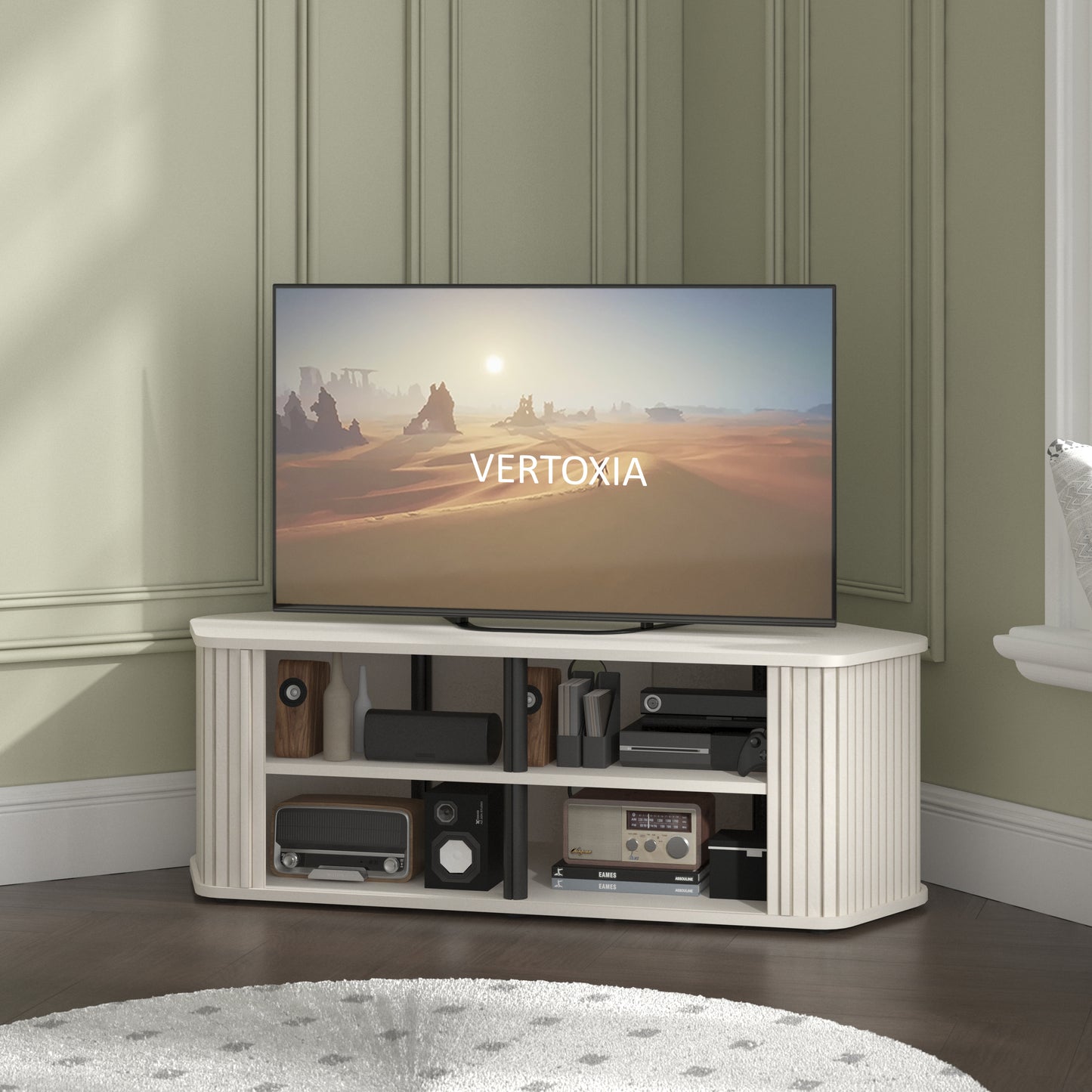 Galano Corner TV Stand with Fluted Doors 43.3" W × 20.0" D × 14.8" H
