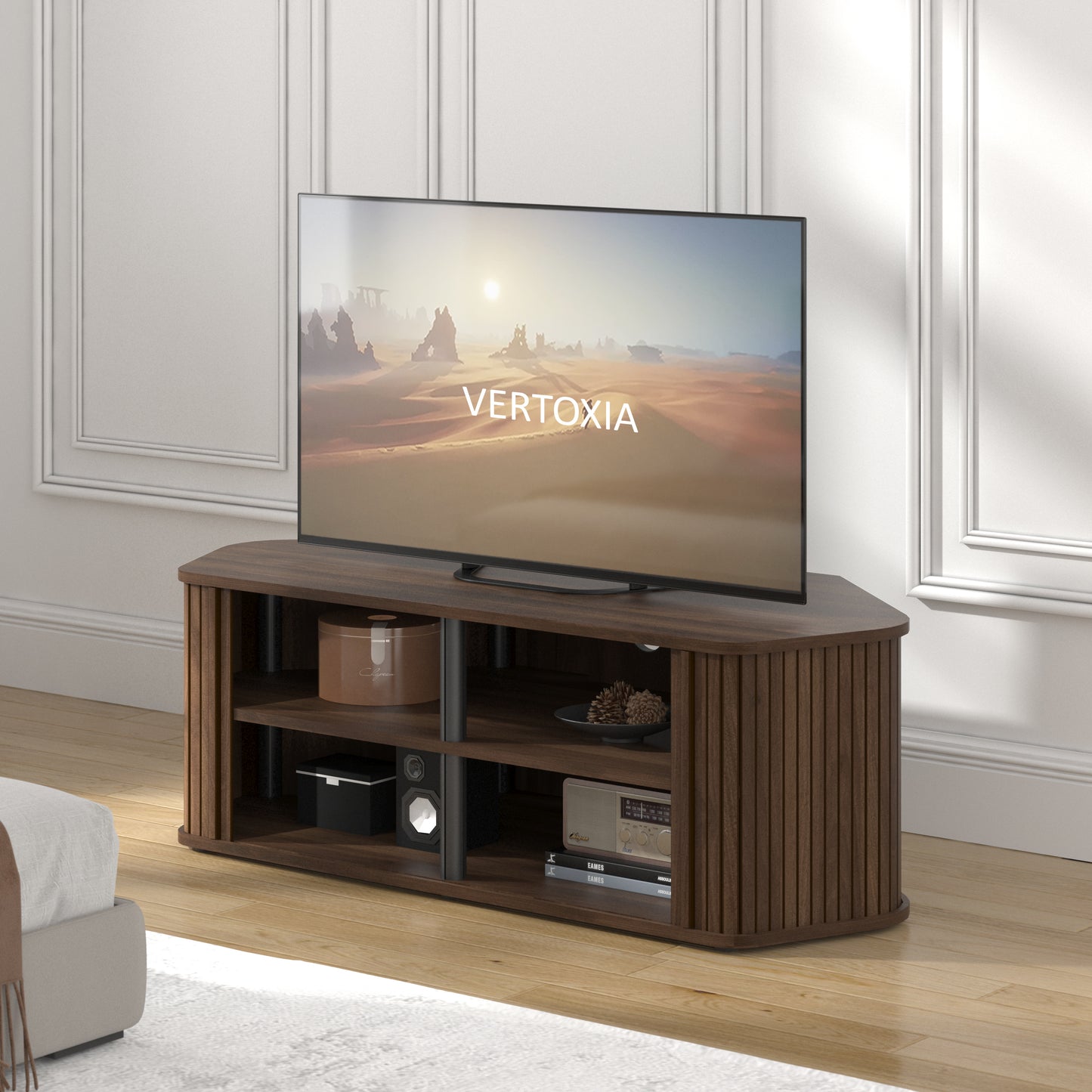 Galano Corner TV Stand with Fluted Doors 43.3" W × 20.0" D × 14.8" H