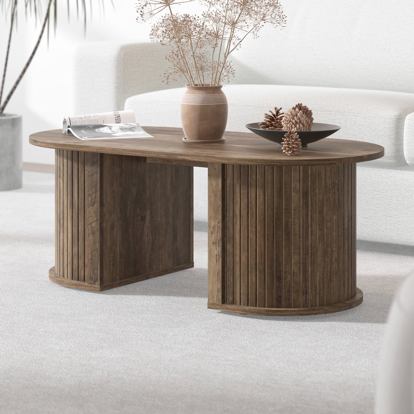 Galano Fluted Oblong Coffee Table with Semi-Round Base 39.2" W × 19.5" D × 14.9" H