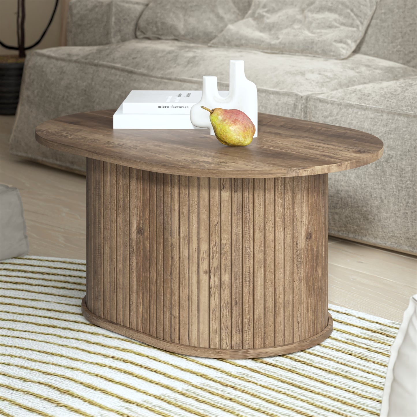 Galano Fluted Oblong Coffee Table 31" W × 21.7" D × 14.9" H