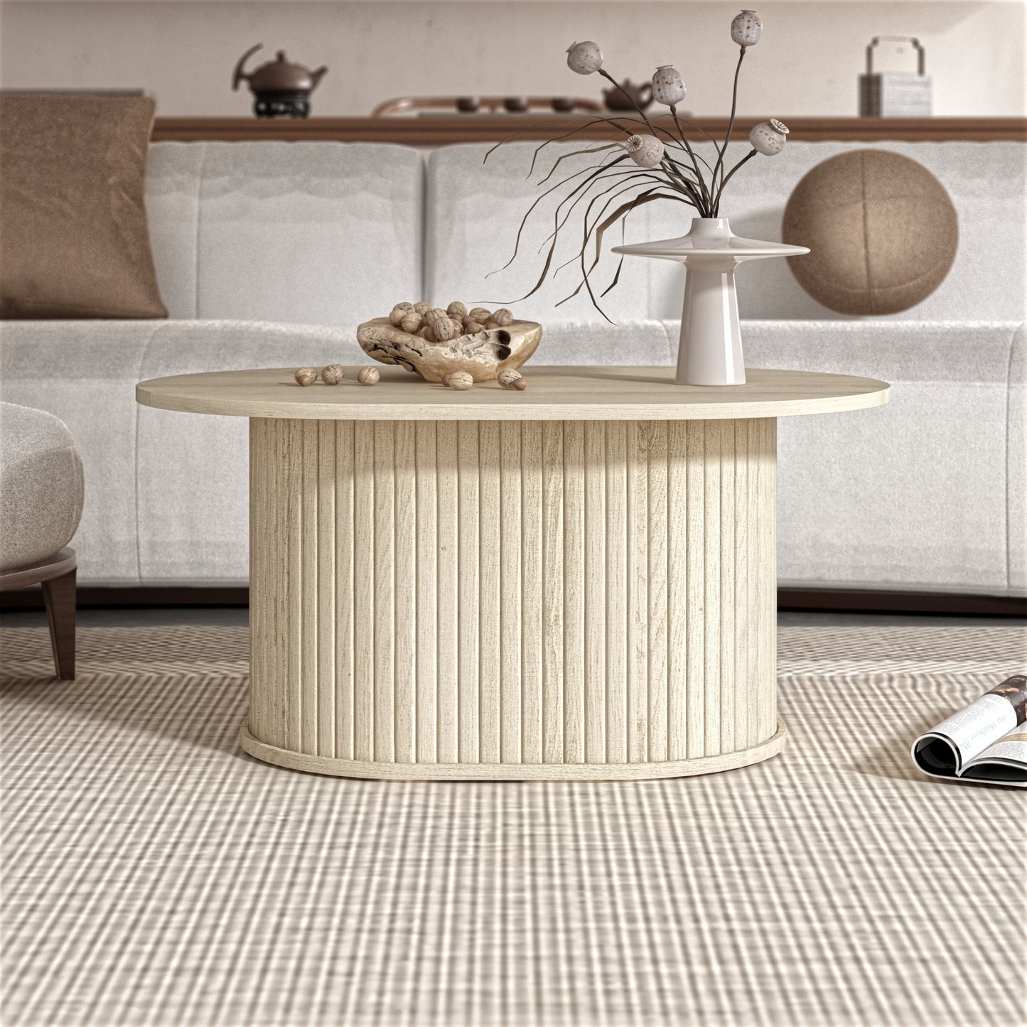 Galano Fluted Oblong Coffee Table 31" W × 21.7" D × 14.9" H