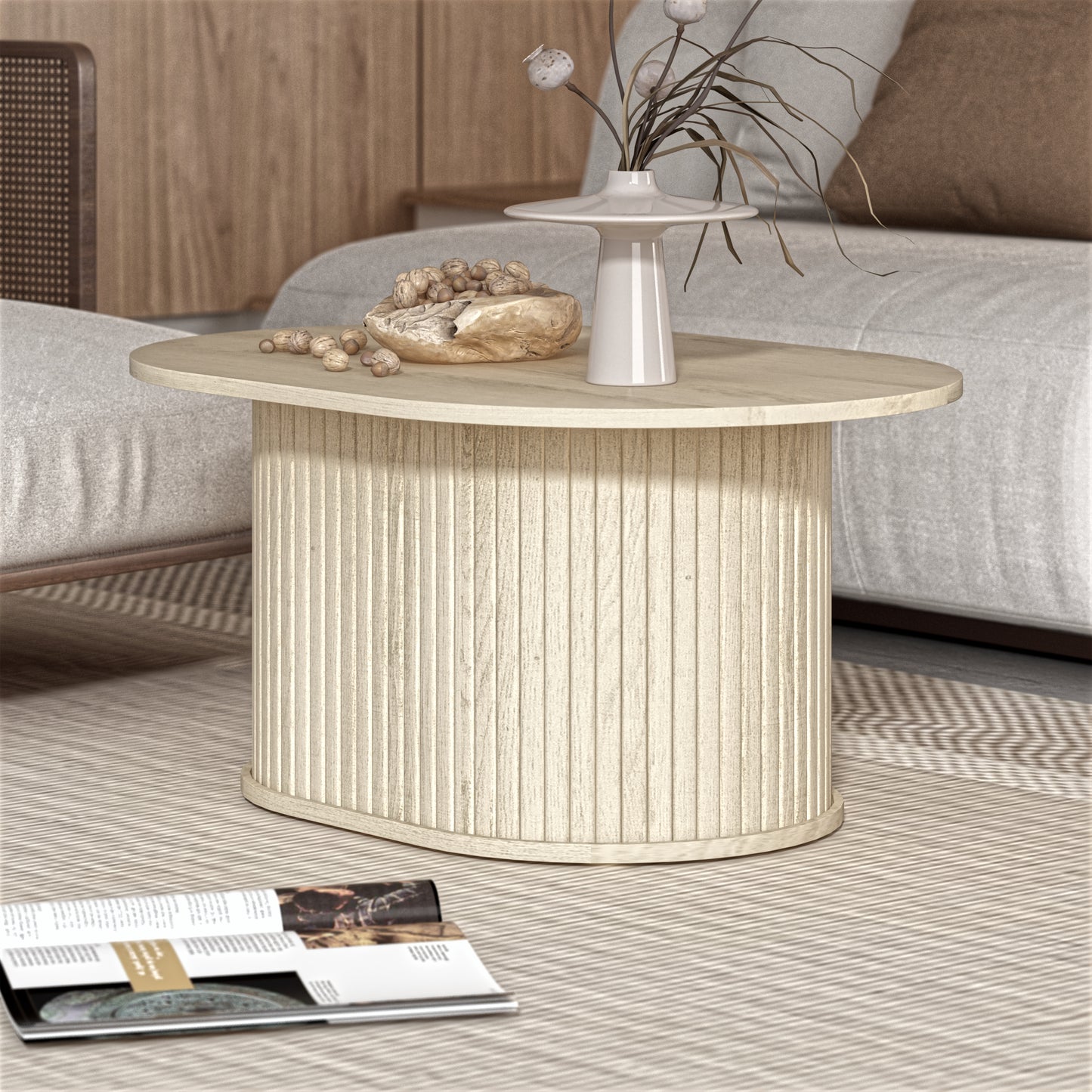Galano Fluted Oblong Coffee Table 31" W × 21.7" D × 14.9" H