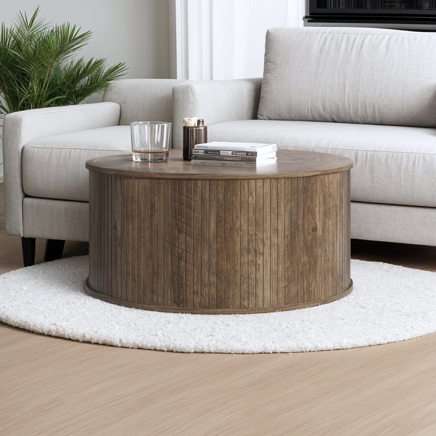 Galano Fluted Round Coffee Table 31.5" W × 31.5" D × 14.9" H