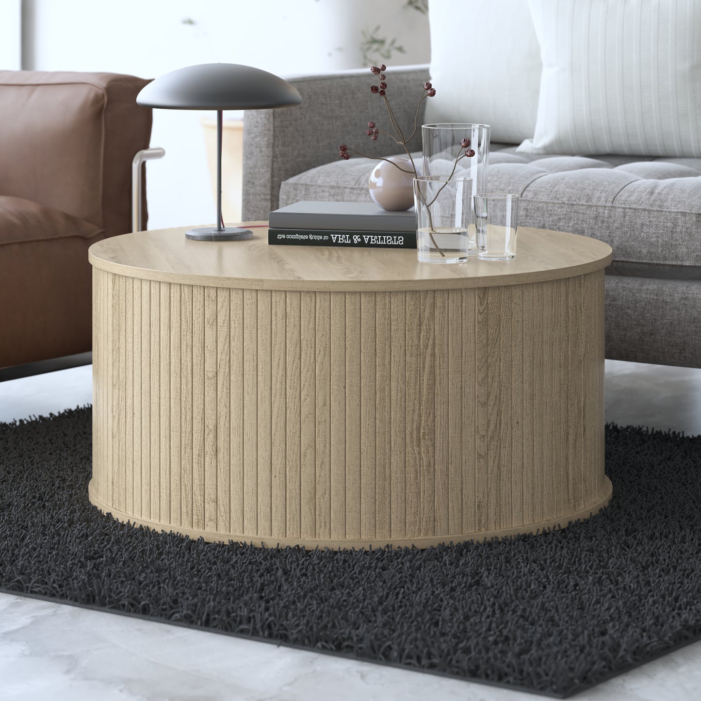 Galano Fluted Round Coffee Table 31.5" W × 31.5" D × 14.9" H