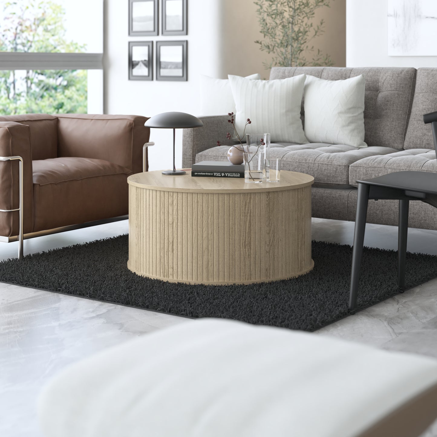Galano Fluted Round Coffee Table 31.5" W × 31.5" D × 14.9" H
