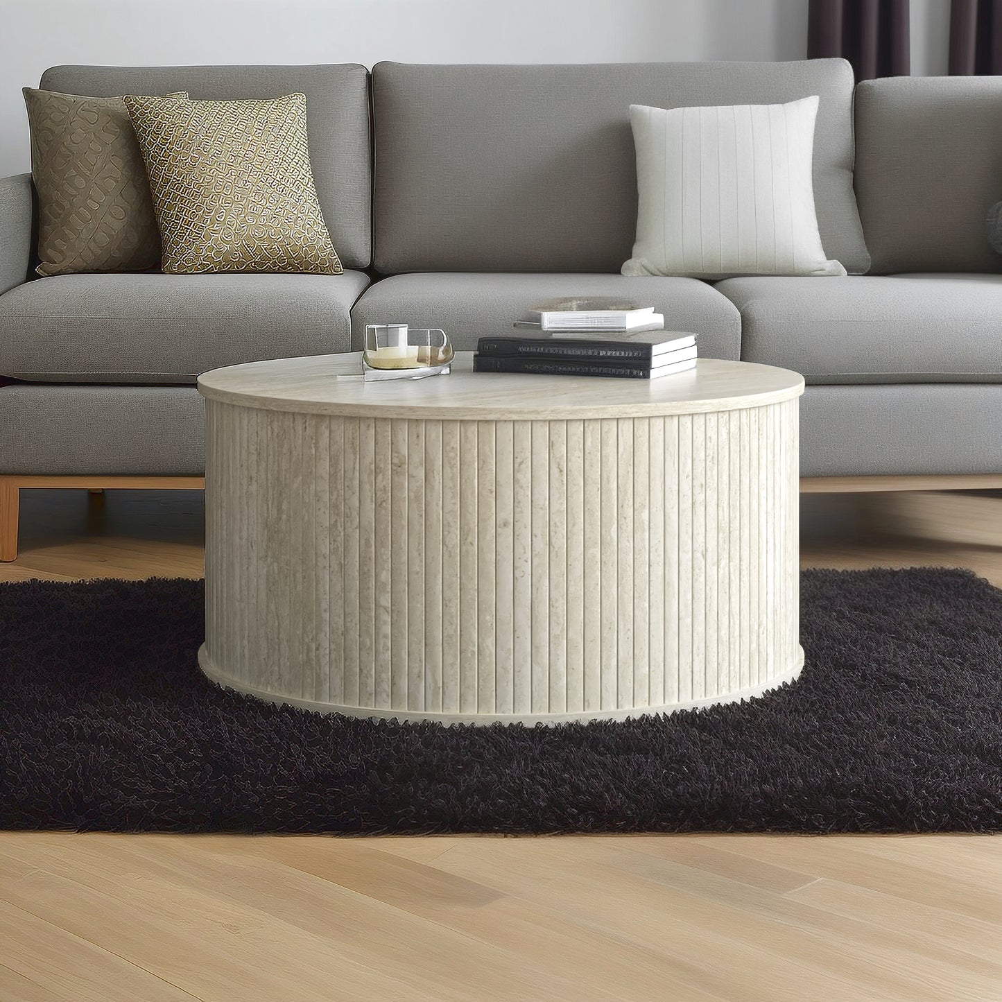 Galano Fluted Round Coffee Table 31.5" W × 31.5" D × 14.9" H