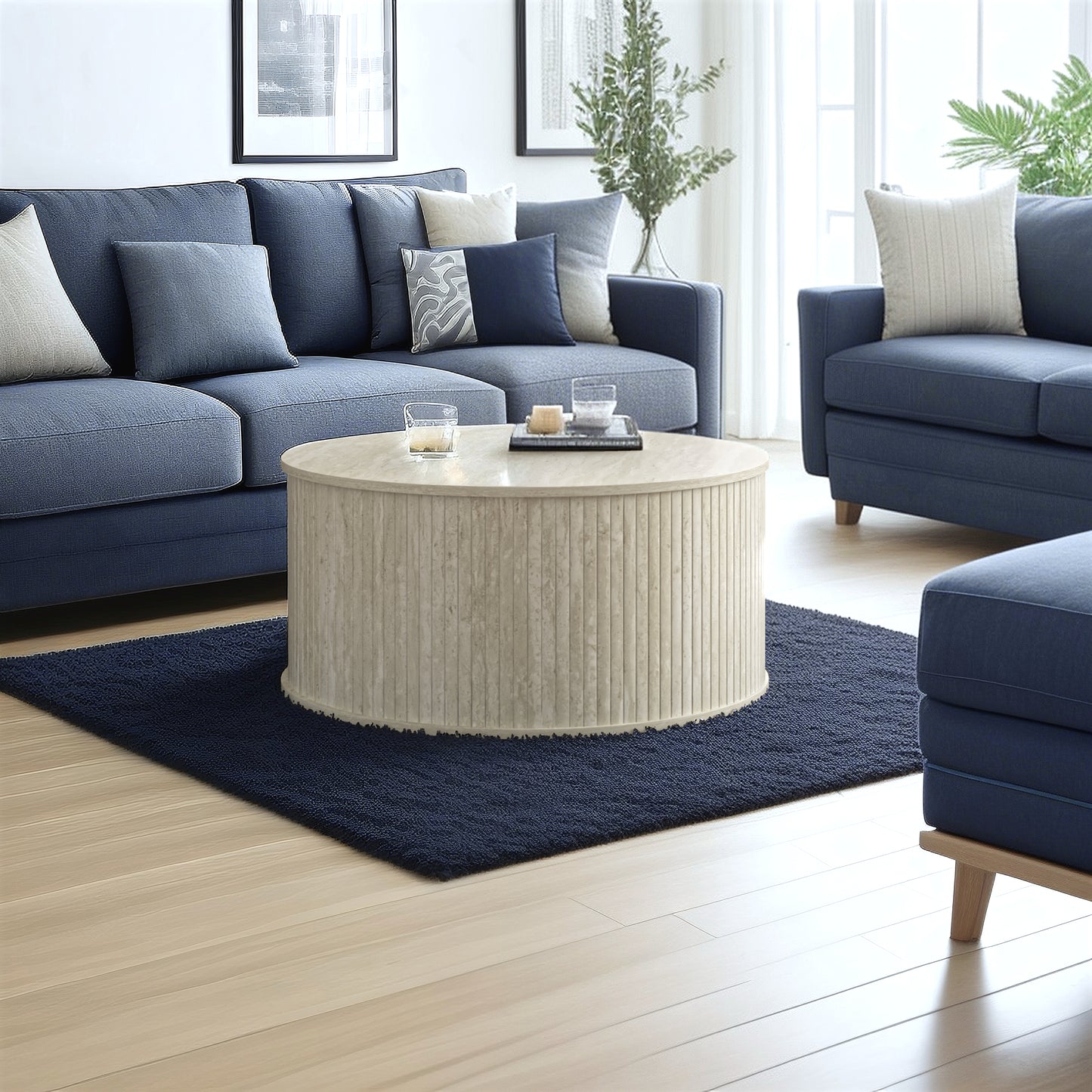 Galano Fluted Round Coffee Table 31.5" W × 31.5" D × 14.9" H