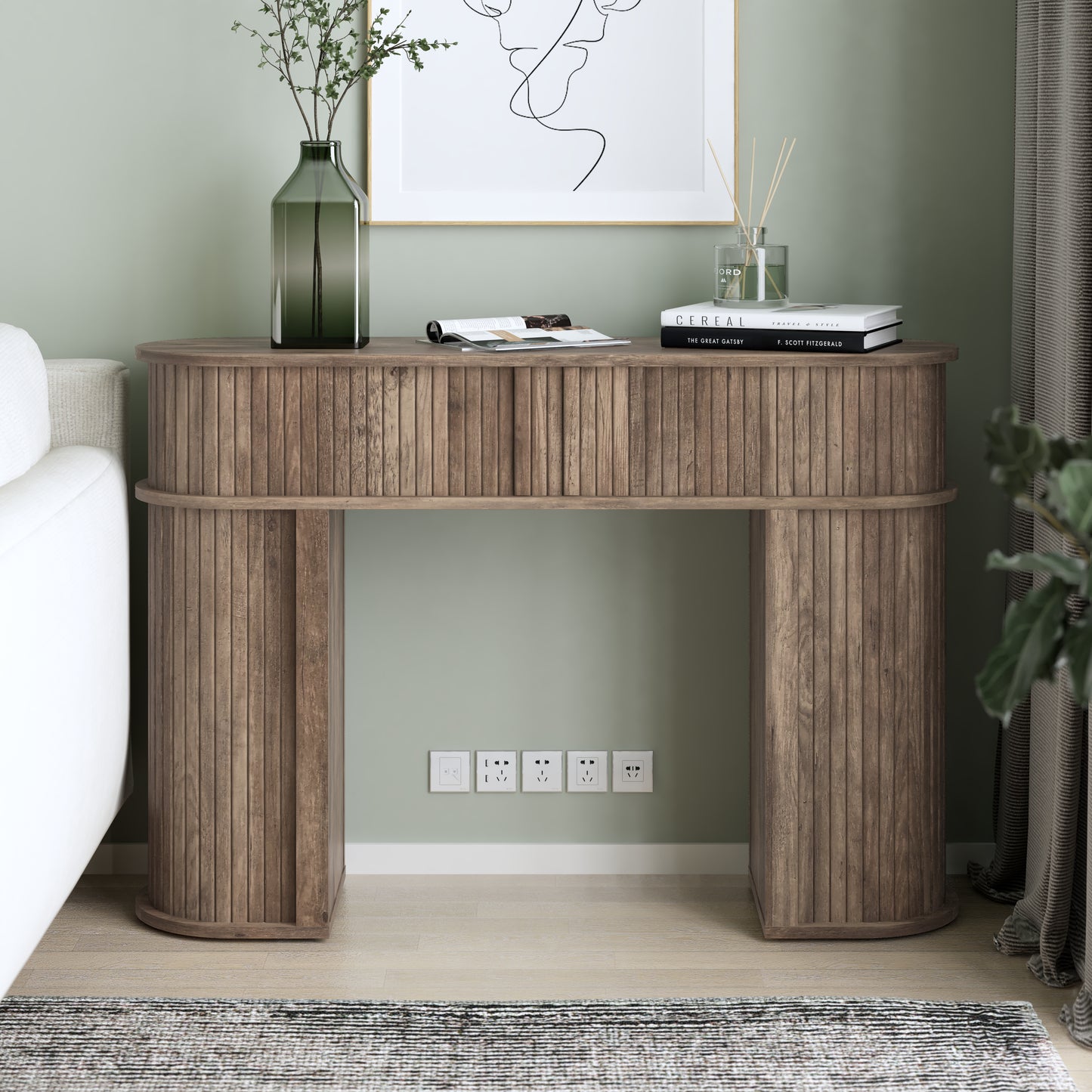 Galano Modern Console Table with Fluted Sliding Door Storage 41.7" W