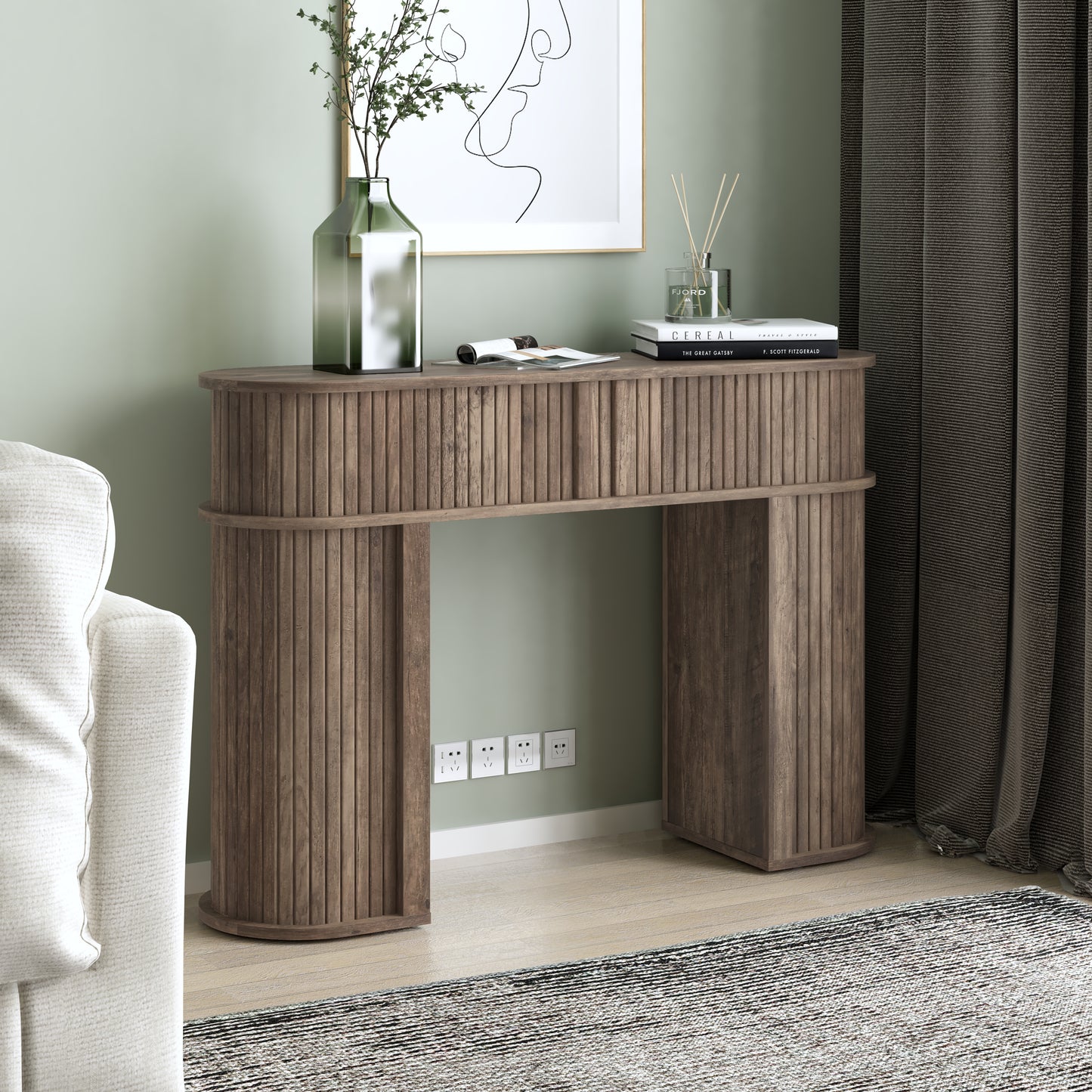 Galano Modern Console Table with Fluted Sliding Door Storage 41.7" W