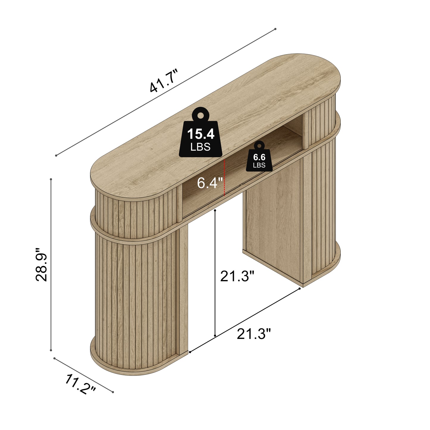 Galano Modern Console Table with Fluted Sliding Door Storage 41.7" W