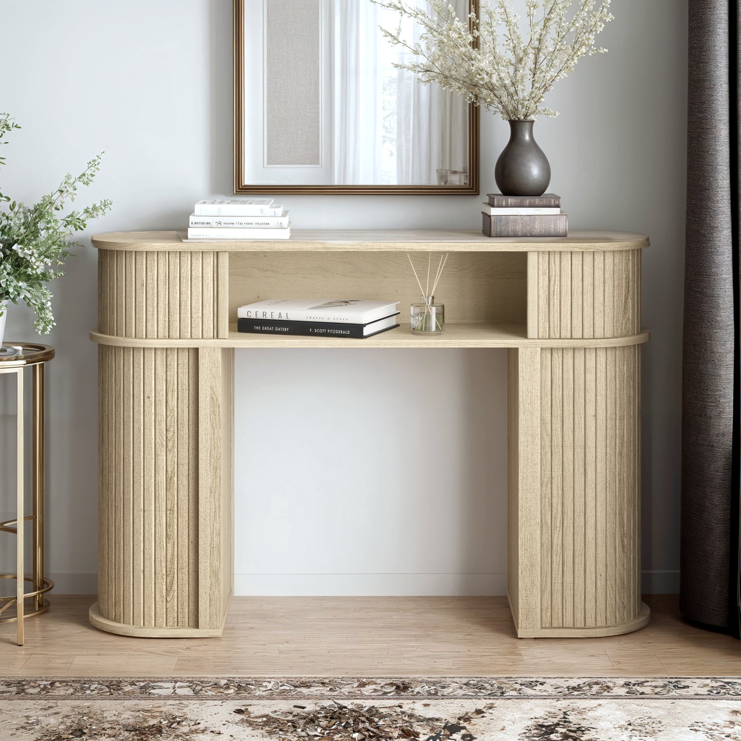 Galano Modern Console Table with Fluted Sliding Door Storage 41.7" W