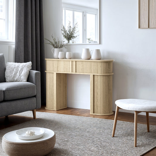 Galano Modern Console Table with Fluted Sliding Door Storage 41.7" W