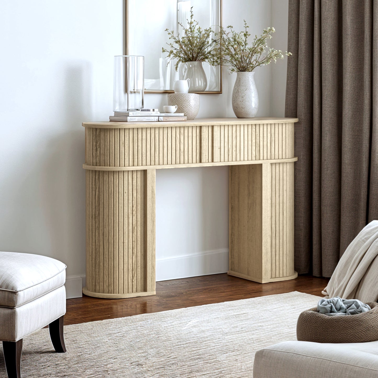 Galano Modern Console Table with Fluted Sliding Door Storage 41.7" W