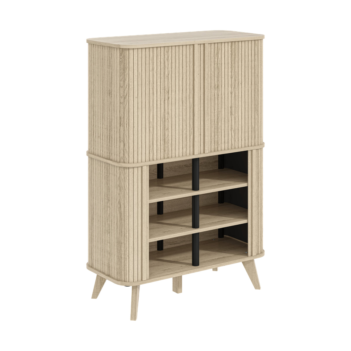 GALANO Shoe Cabinet with Fluted Sliding Doors and 6 Fixed Shelves, 33.5 in Wide