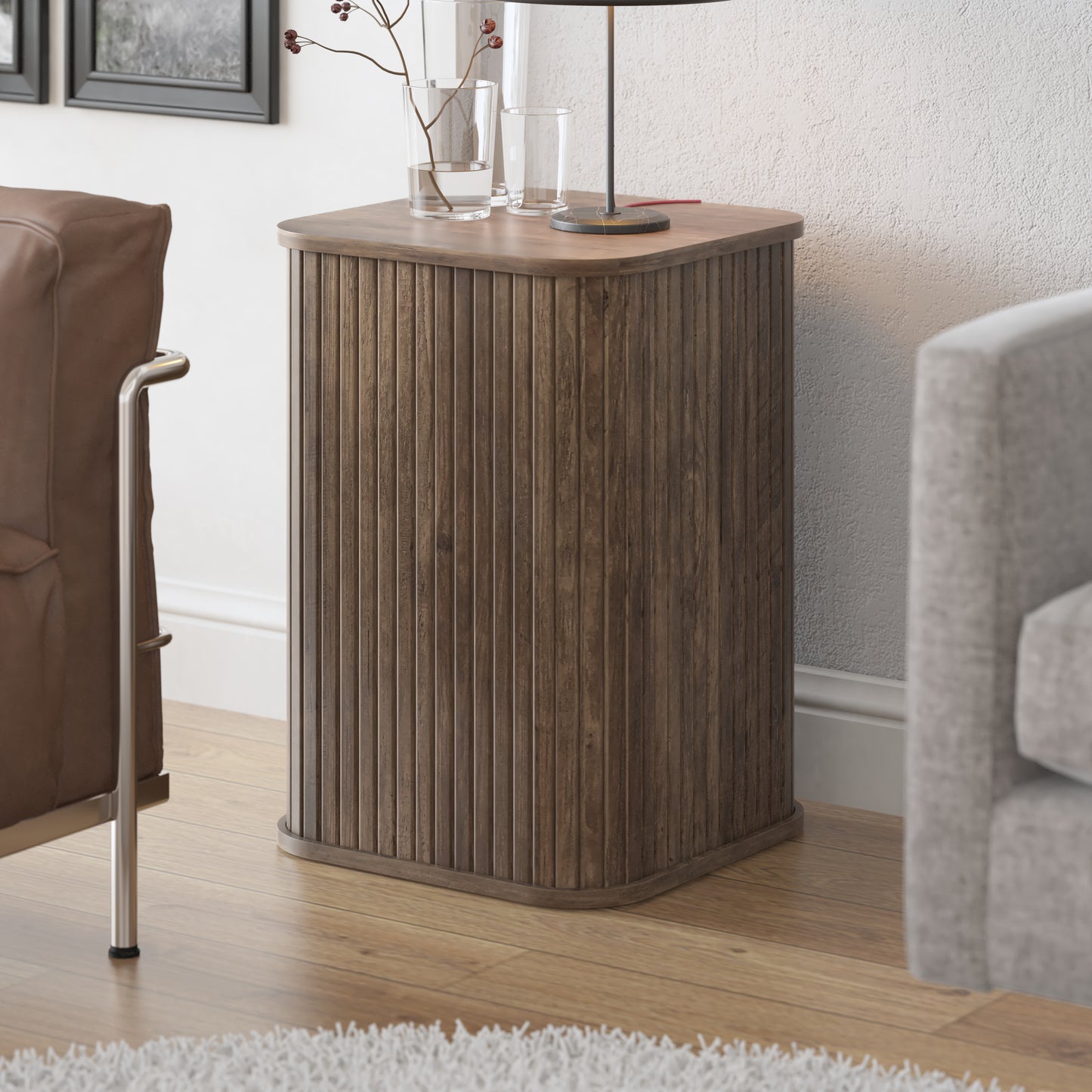 Galano Fluted Pedestal End Table with Rounded Square Top 15" W × 15" D × 21.9" H