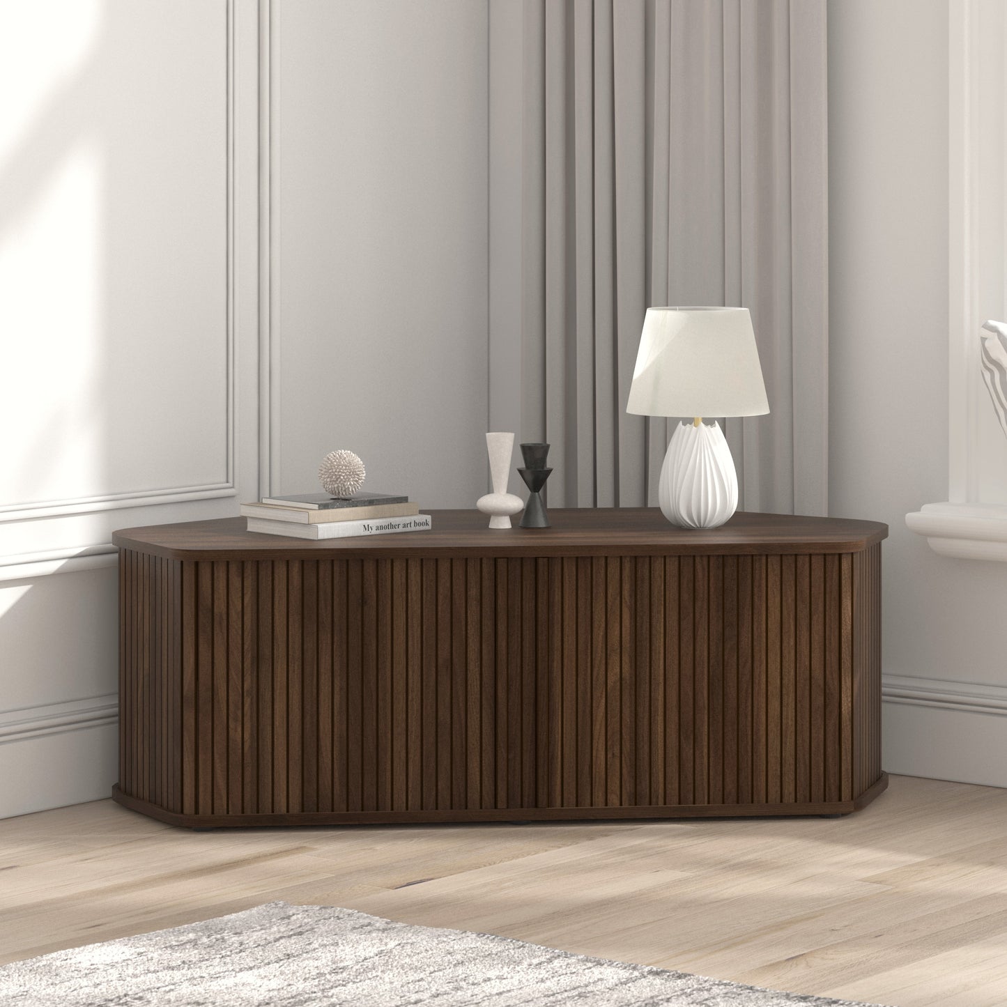 Galano Corner TV Stand with Fluted Doors 43.3" W × 20.0" D × 14.8" H