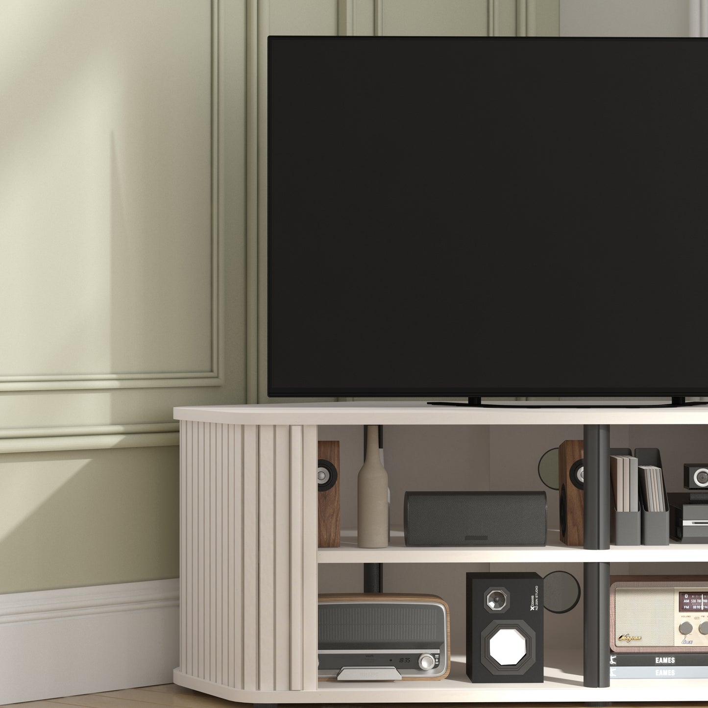 Galano Corner TV Stand with Fluted Doors 43.3" W × 20.0" D × 14.8" H