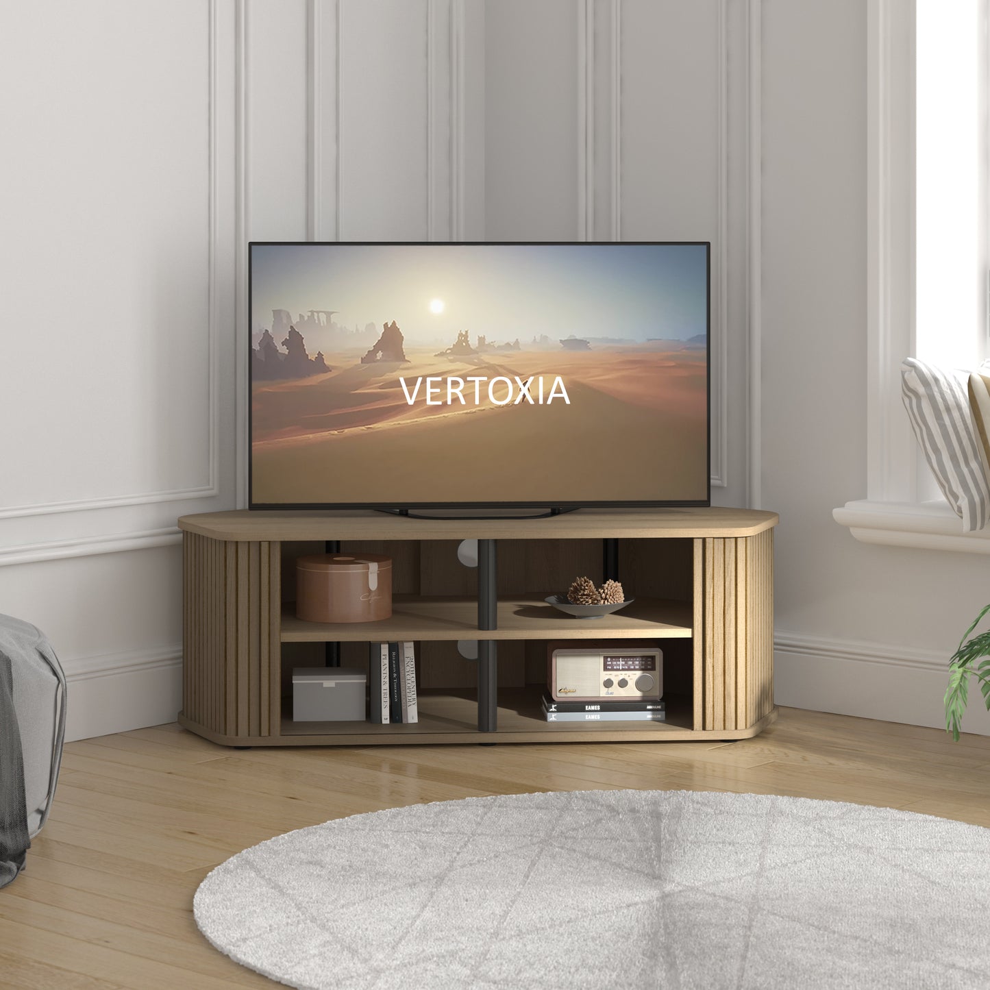 Galano Corner TV Stand with Fluted Doors 43.3" W × 20.0" D × 14.8" H