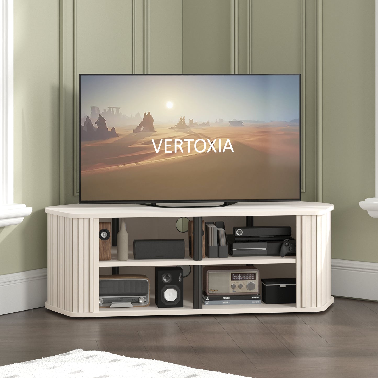 Galano Corner TV Stand with Fluted Doors 43.3" W × 20.0" D × 14.8" H