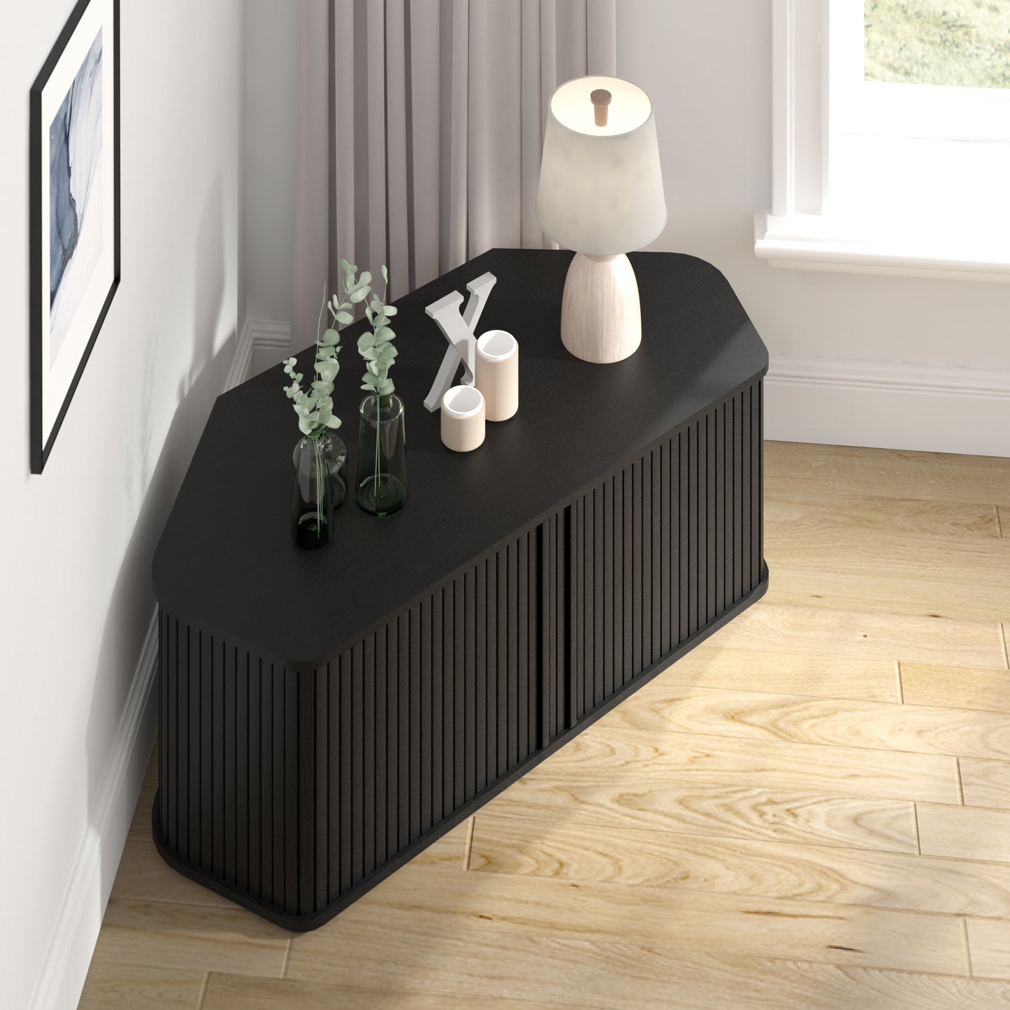 Galano Corner TV Stand with Fluted Doors 43.3" W × 20.0" D × 14.8" H