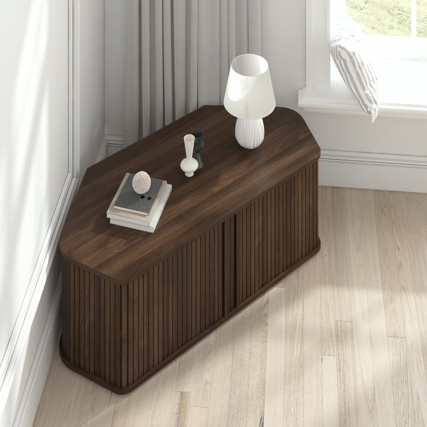 Galano Corner TV Stand with Fluted Doors 43.3" W × 20.0" D × 14.8" H