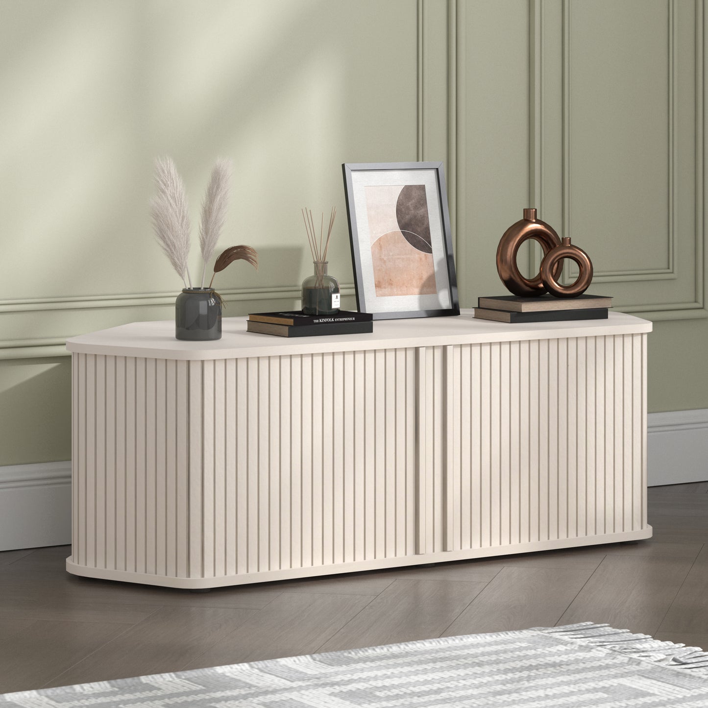 Galano Corner TV Stand with Fluted Doors 43.3" W × 20.0" D × 14.8" H