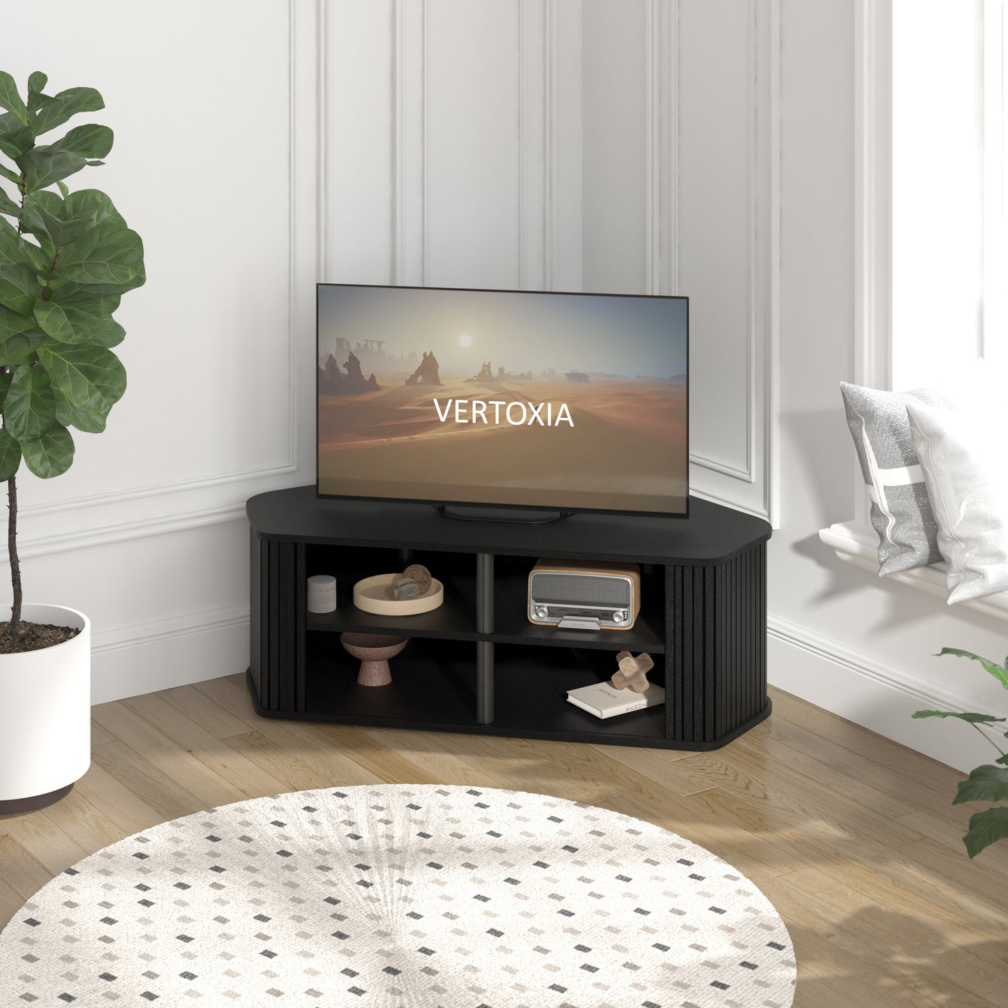 Galano Corner TV Stand with Fluted Doors 43.3" W × 20.0" D × 14.8" H