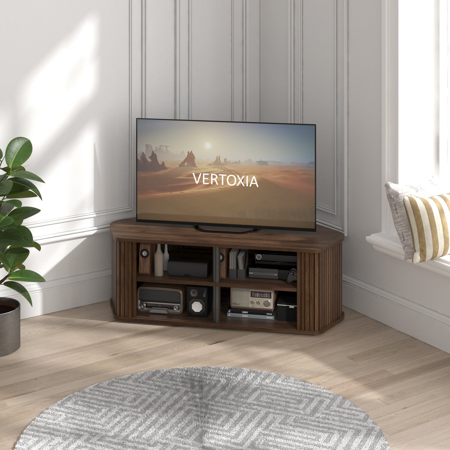 Galano Corner TV Stand with Fluted Doors 43.3" W × 20.0" D × 14.8" H