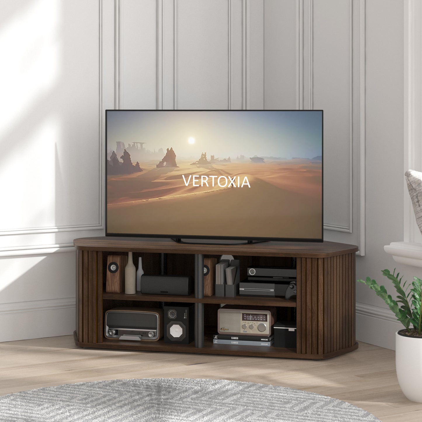 Galano Corner TV Stand with Fluted Doors 43.3" W × 20.0" D × 14.8" H