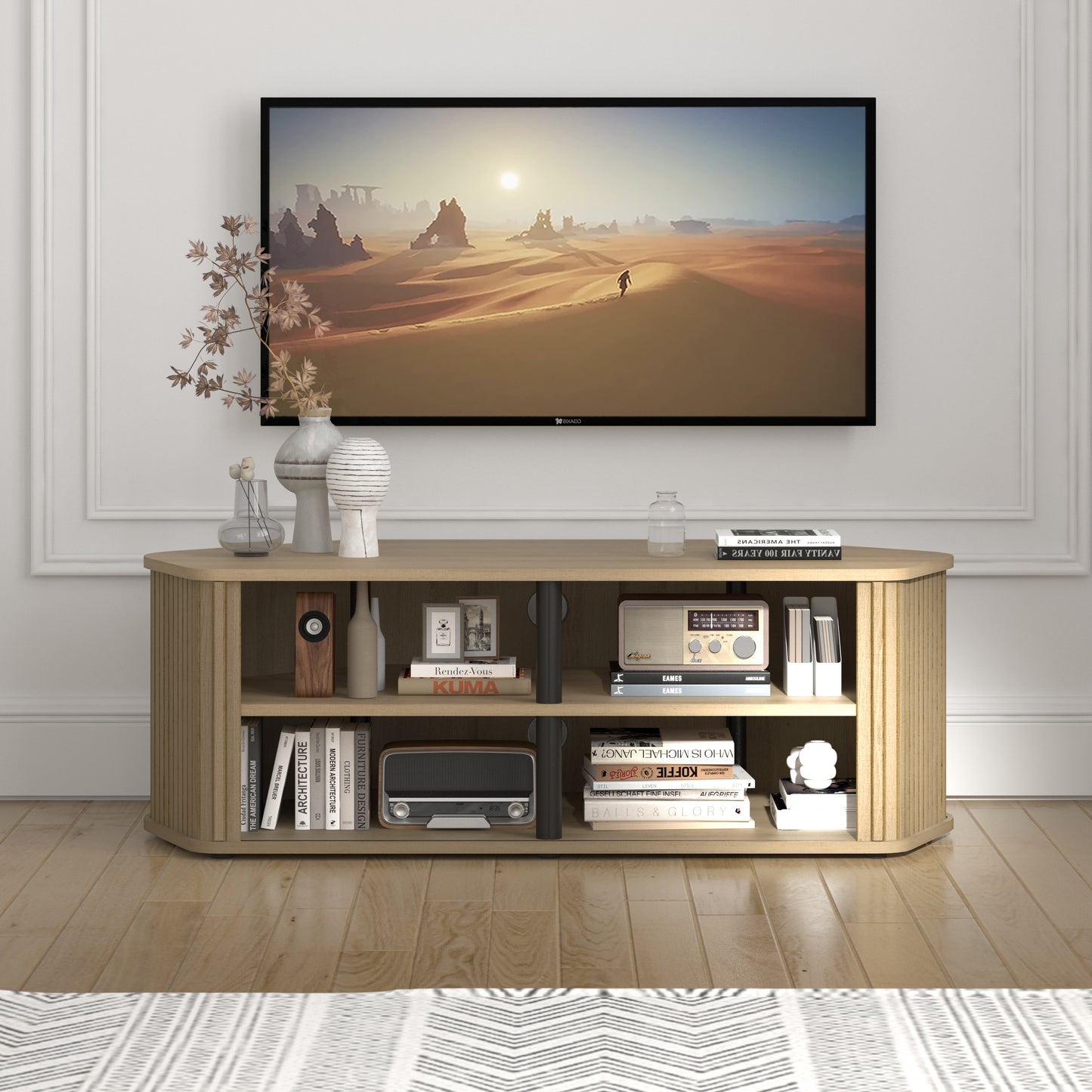 Galano Corner TV Stand with Fluted Doors 43.3" W × 20.0" D × 14.8" H