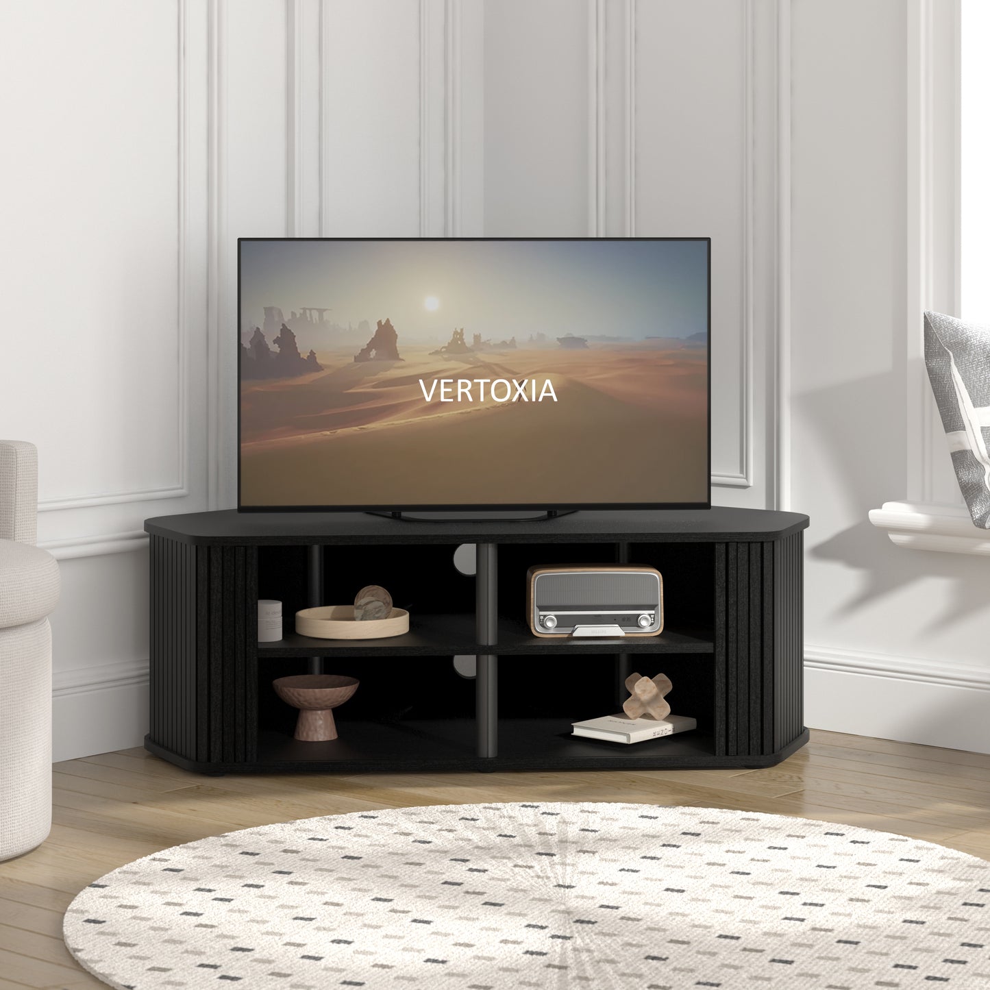 Galano Corner TV Stand with Fluted Doors 43.3" W × 20.0" D × 14.8" H