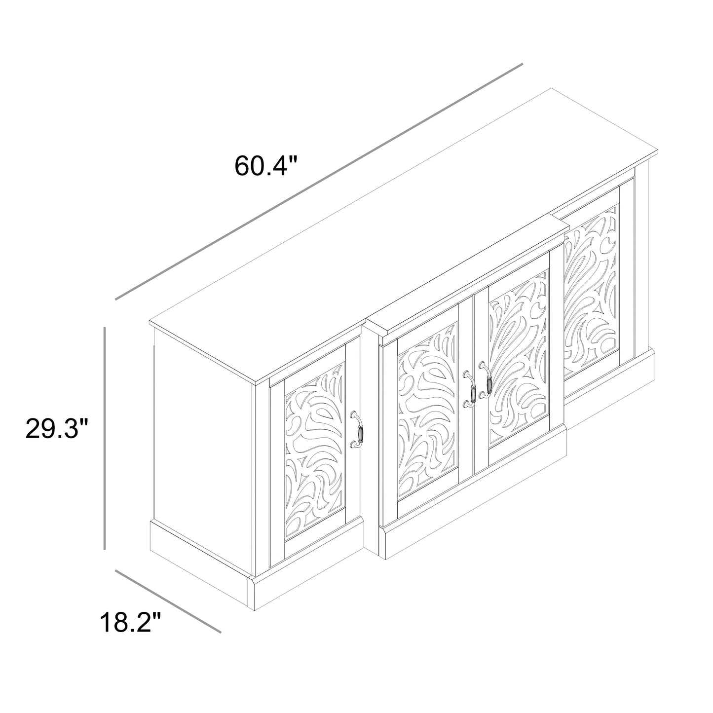 Galano sideboard with traditional cutout doors in gray 60.4" W × 18.2" D × 29.3" H
