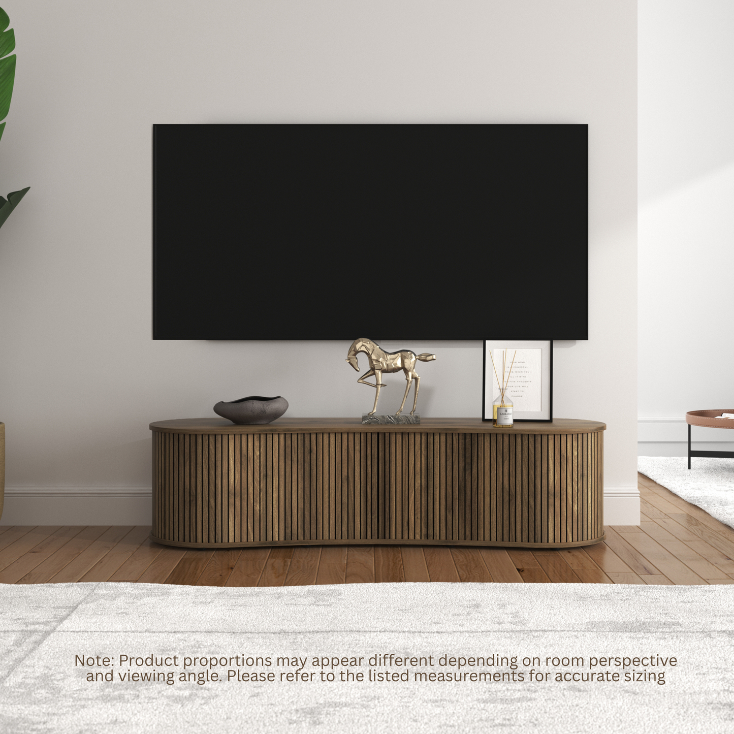 Galano Curved TV Stand with Sliding Doors, 59.1" W x 17.7" D x 14.9" H