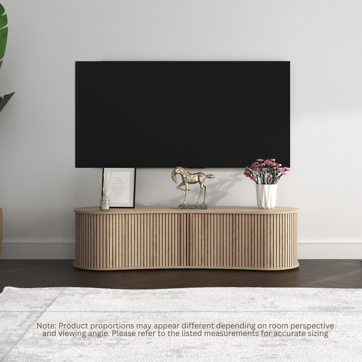 Galano Curved TV Stand with Sliding Doors, 59.1" W x 17.7" D x 14.9" H