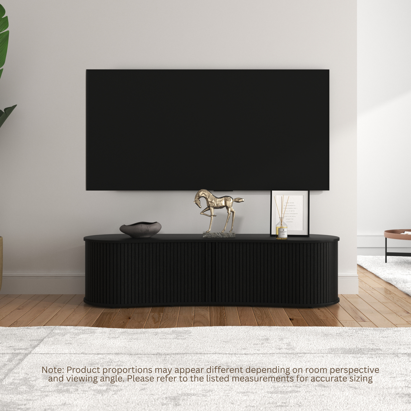 Galano Curved TV Stand with Sliding Doors, 59.1" W x 17.7" D x 14.9" H