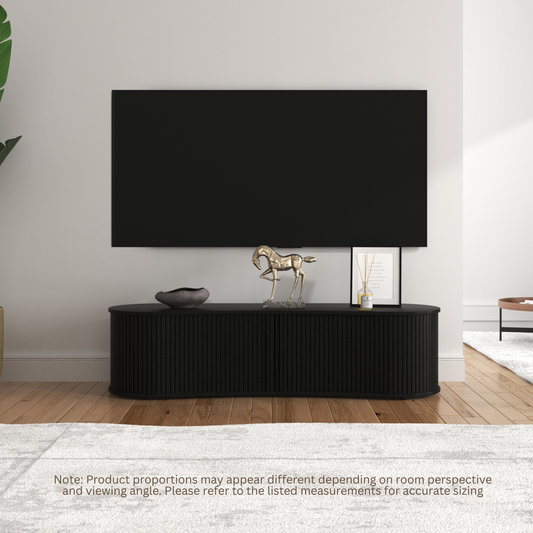 Galano Curved TV Stand with Sliding Doors, 59.1" W x 17.7" D x 14.9" H