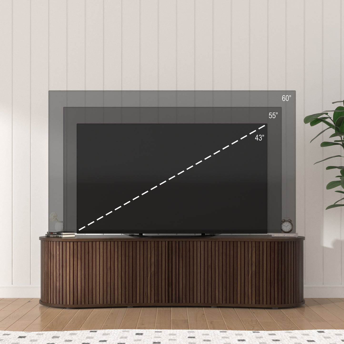 Galano Curved TV Stand with Sliding Doors, 59.1" W x 17.7" D x 14.9" H