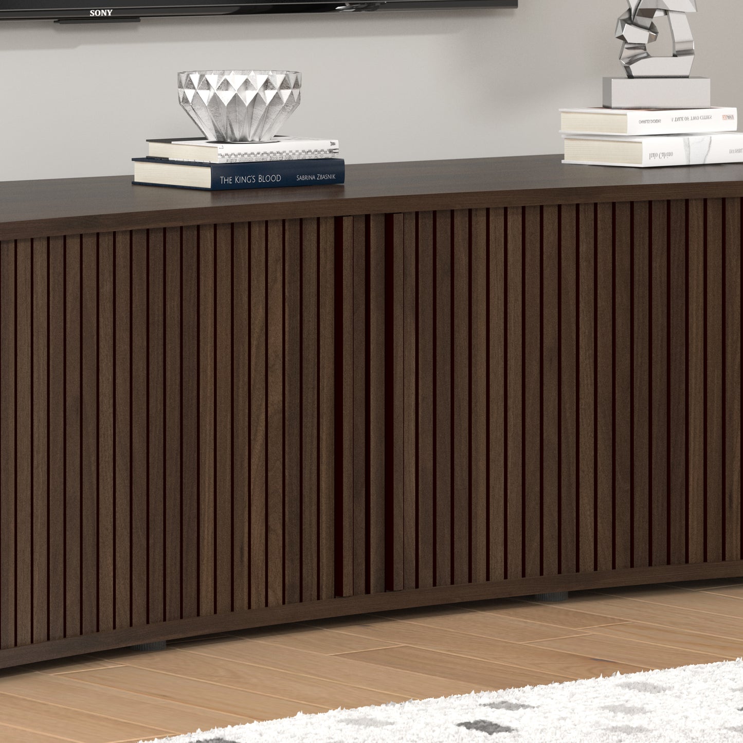 Galano Curved TV Stand with Sliding Doors, 59.1" W x 17.7" D x 14.9" H