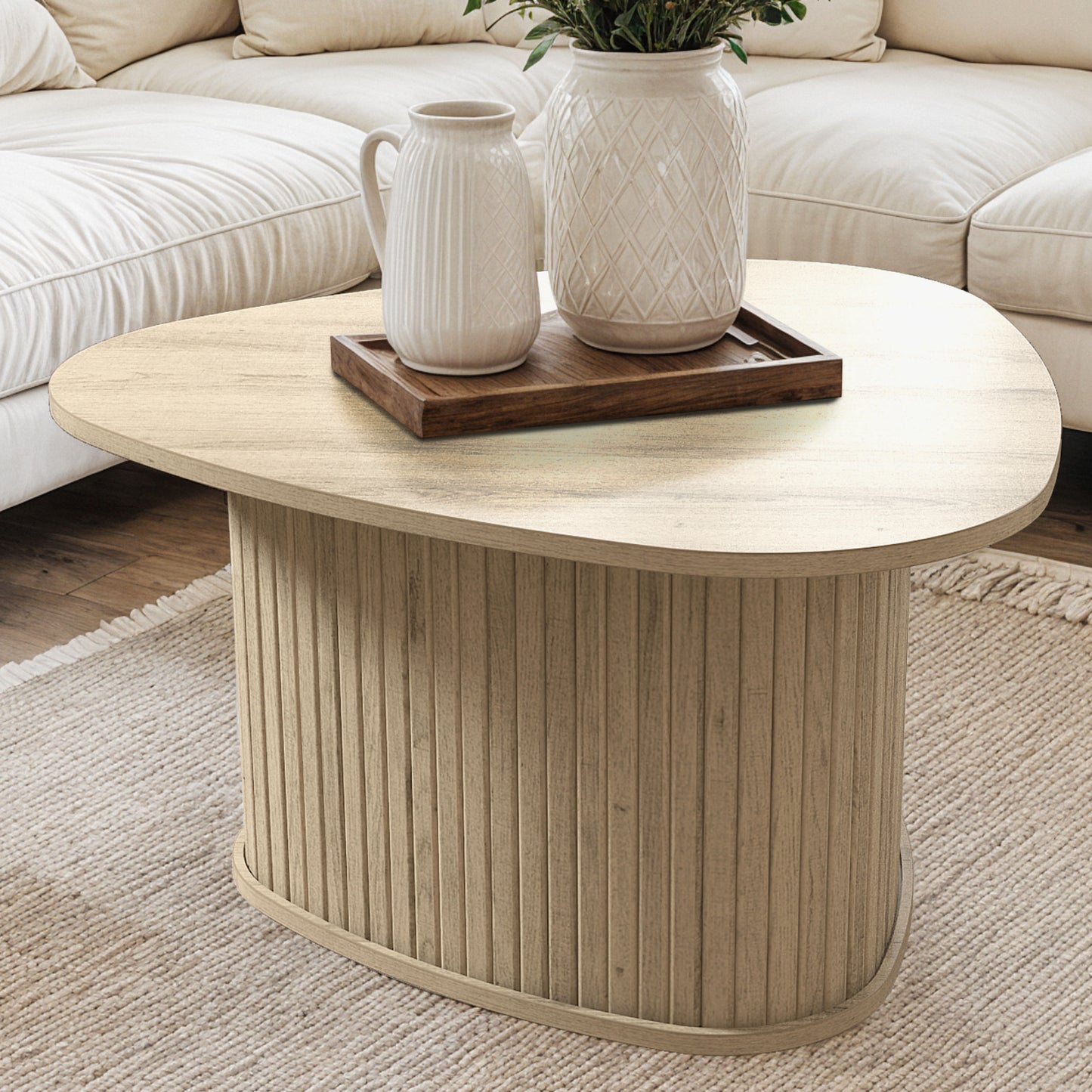 Galano Triangle Coffee Table with Fluted Pedestal Base 26.7" W × 27.6" D × 14.9" H